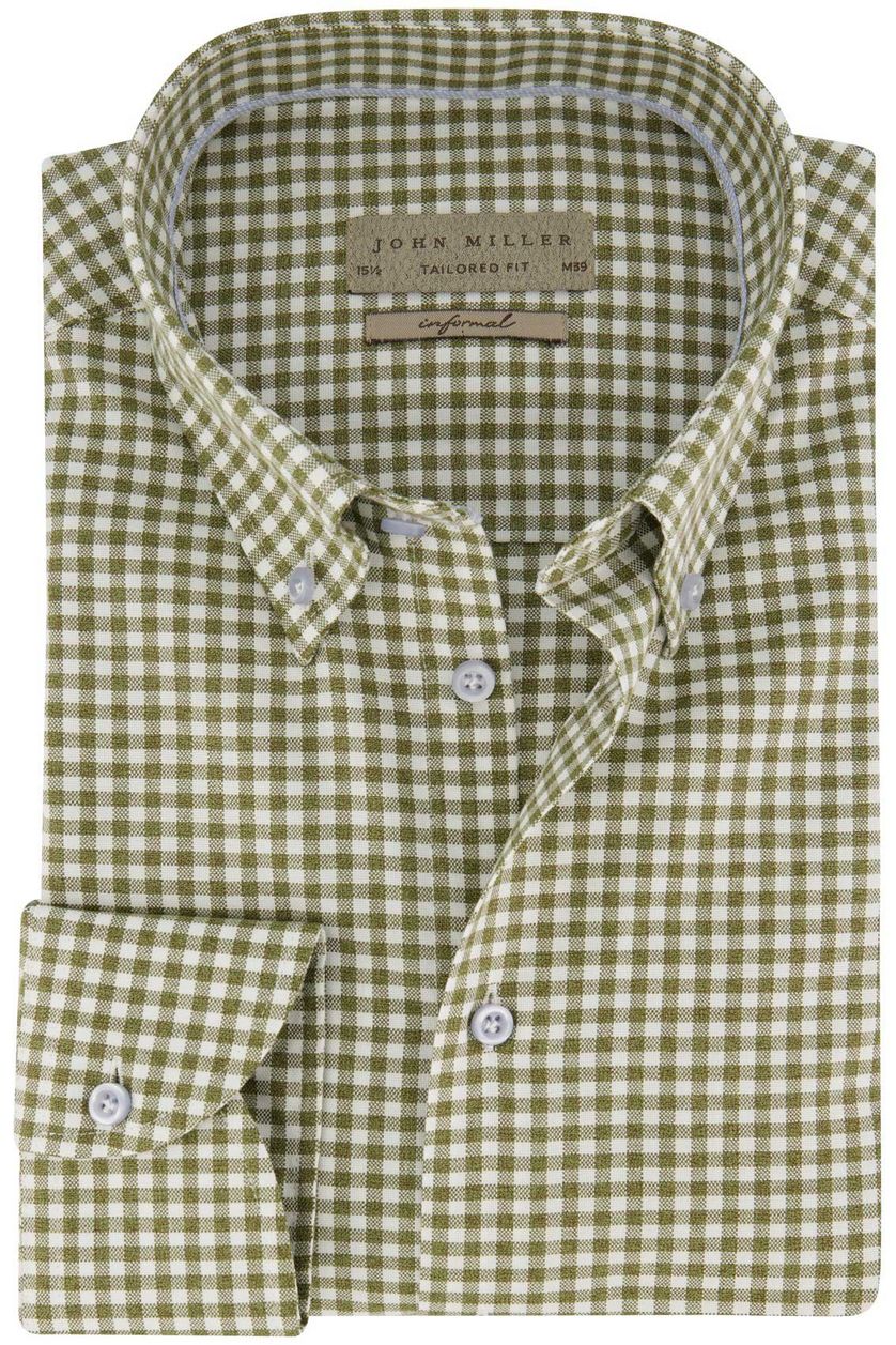 John Miller business overhemd John Miller Tailored Fit normale fit groen geruit katoen