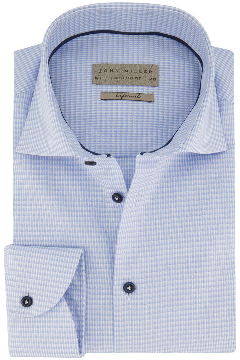 John Miller business overhemd John Miller Tailored Fit normale fit lichtblauw geruit katoen