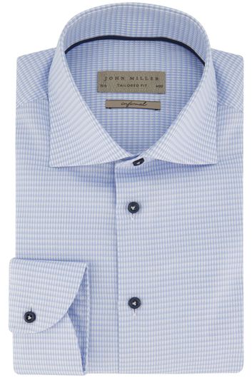 John Miller lichtblauw geruit business overhemd normale fit tailored katoen