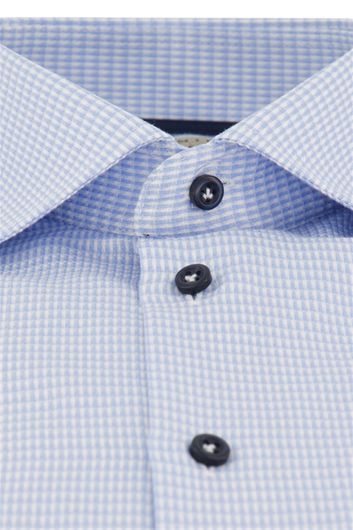 John Miller overhemd mouwlengte 7 John Miller Tailored Fit normale fit lichtblauw geruit katoen
