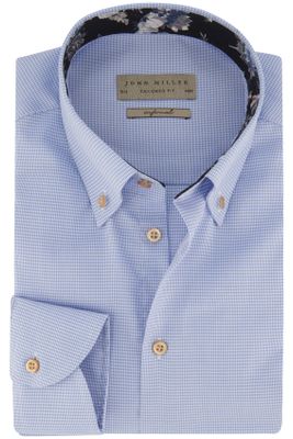 John Miller business overhemd John Miller Tailored Fit lichtblauw geruit katoen slim fit 