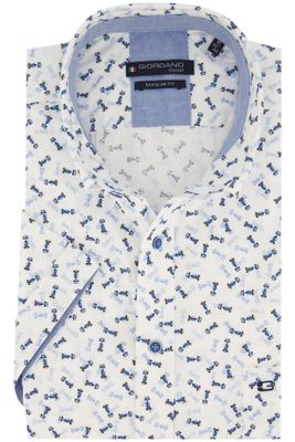 Giordano Giordano casual overhemd korte mouw  blauw geprint linnen normale fit