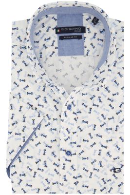 Giordano Giordano casual overhemd korte mouw  normale fit blauw geprint linnen