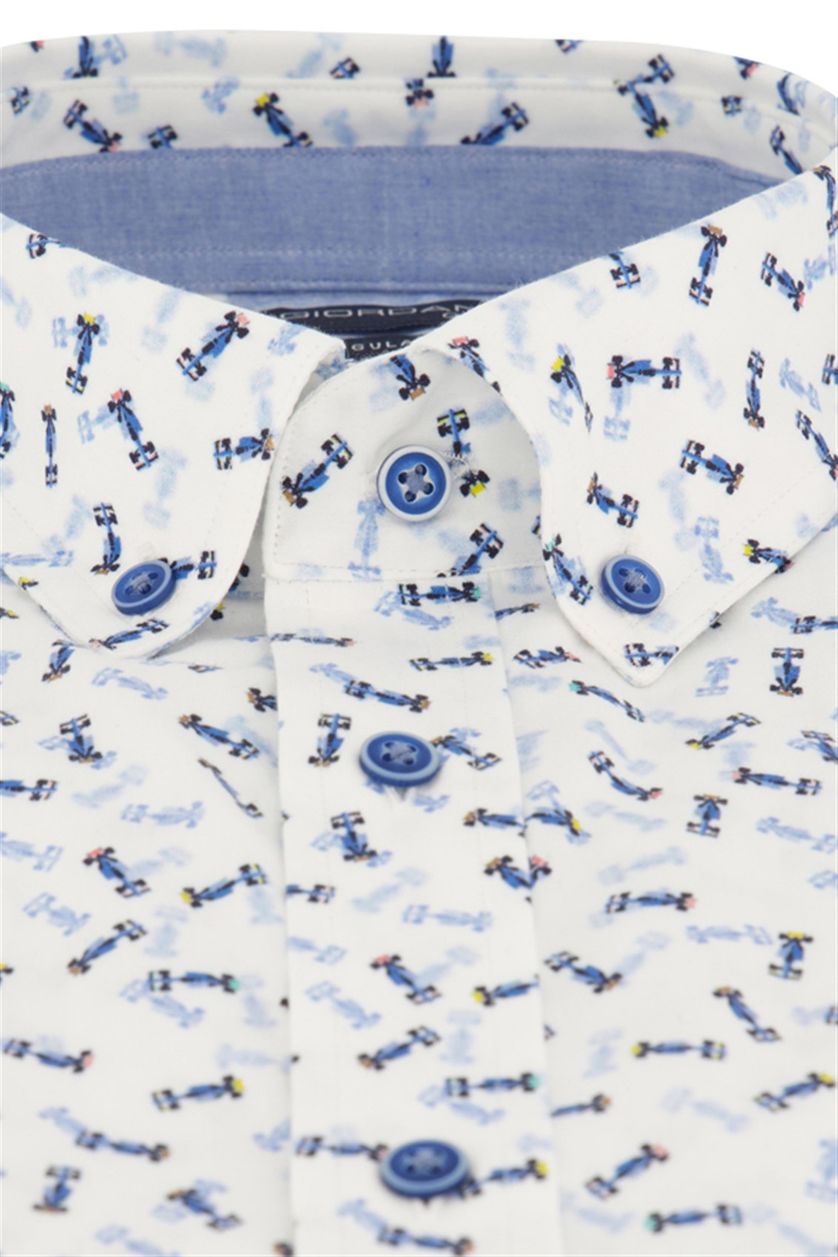 Giordano casual overhemd korte mouw blauw geprint linnen wijde fit