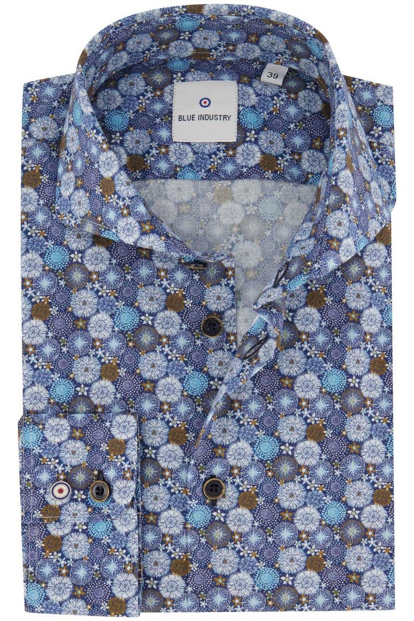 Blue Industry casual overhemd blauw bloemen print slim fit
