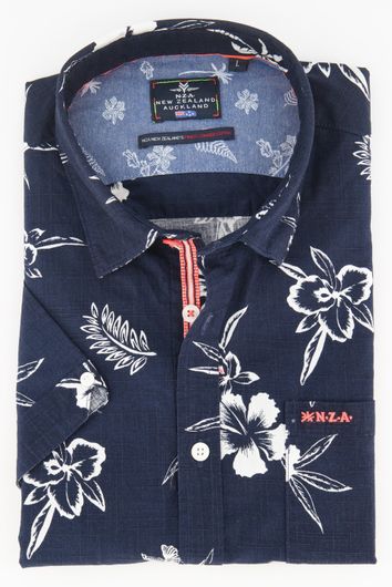 NZA korte mouw overhemd donkerblauw bloemenprint