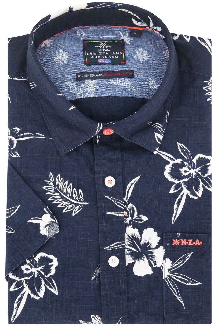 NZA korte mouw overhemd donkerblauw bloemenprint