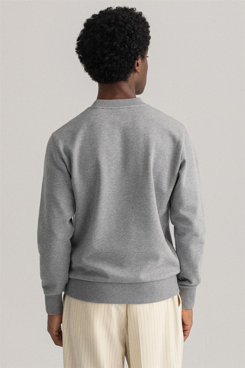 Gant sweater grijs effen katoen ronde hals 