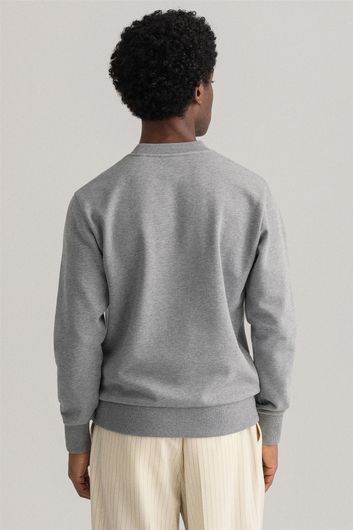 Gant sweater ronde hals grijs effen katoen