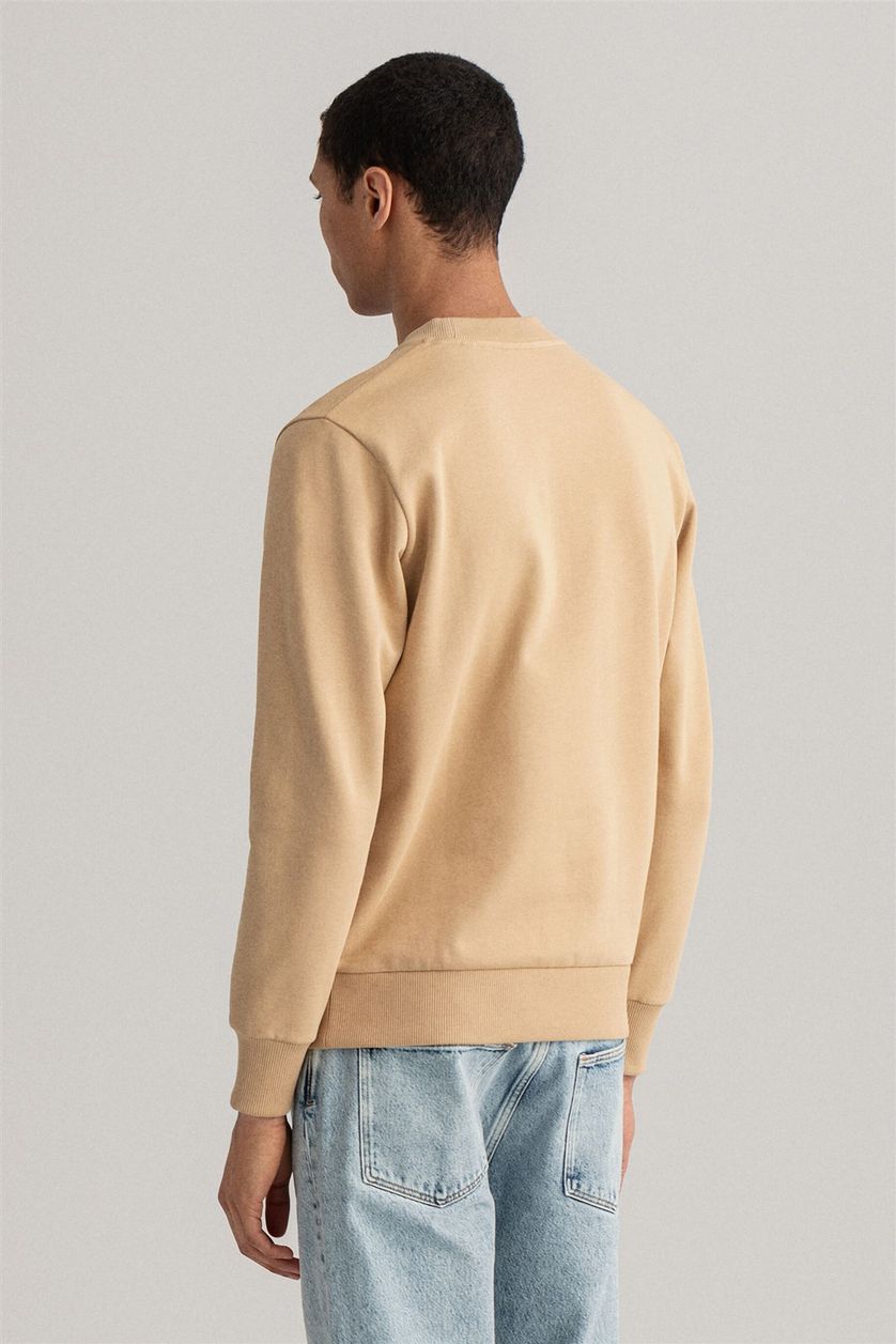 Gant sweater beige effen katoen ronde hals 