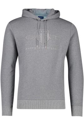 Gant Gant sweater grijs effen katoen ronde hals 
