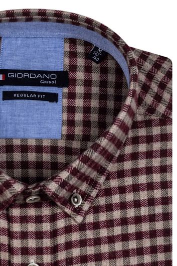 Giordano casual overhemd met borstzak wijde fit rood geruit katoen