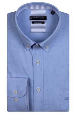 Giordano Giordano casual overhemd wijde fit blauw effen katoen