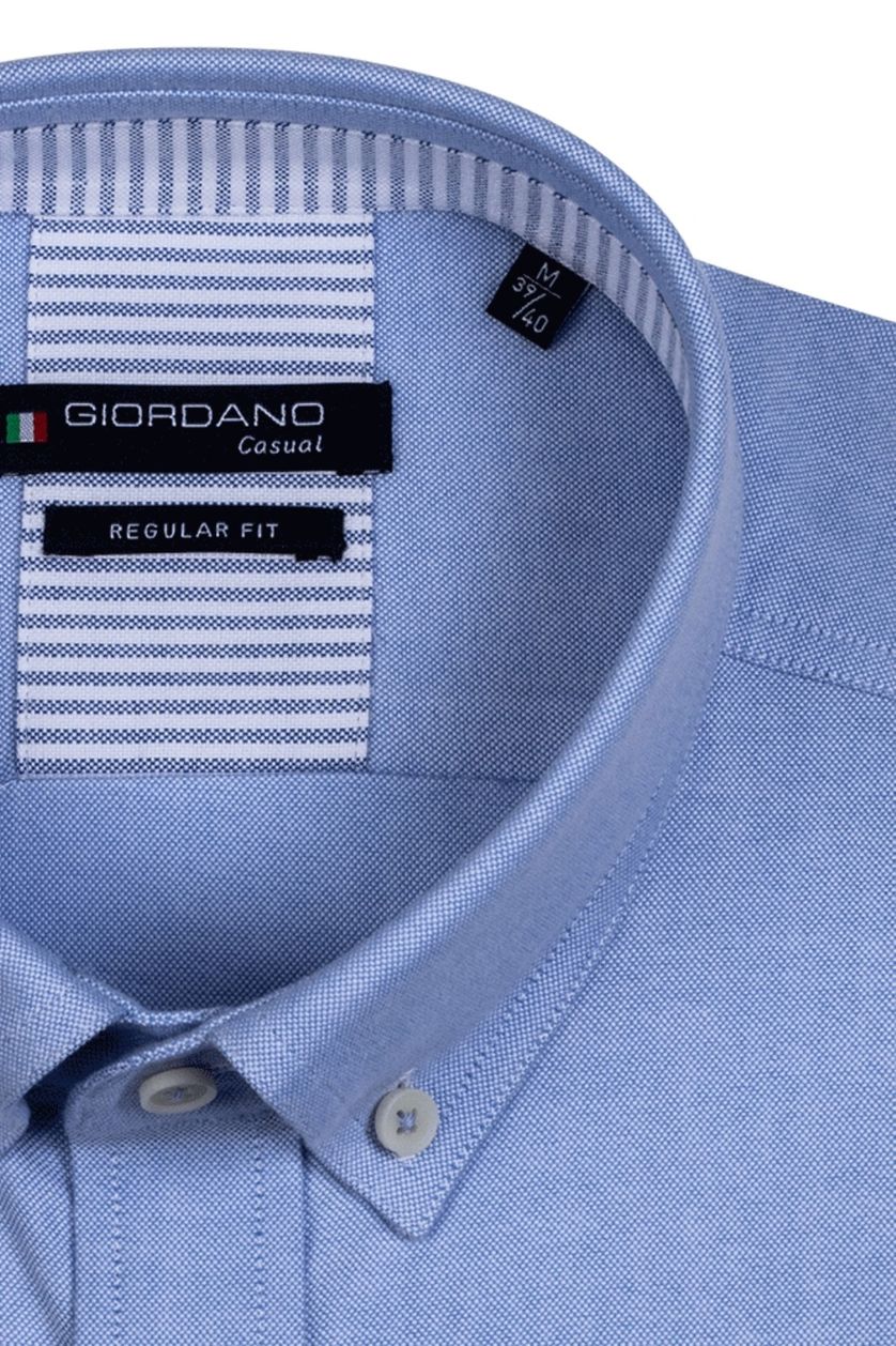 Giordano casual overhemd blauw effen katoen wijde fit