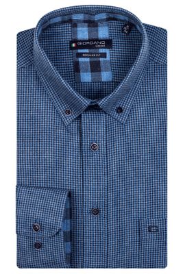 Giordano Giordano casual overhemd button-down wijde fit blauw geruit katoen