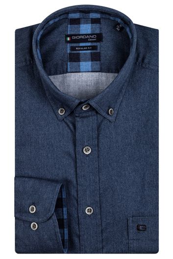 Giordano casual overhemd wijde fit donkerblauw effen katoen
