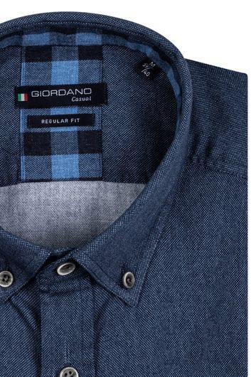 Giordano casual overhemd wijde fit donkerblauw effen katoen
