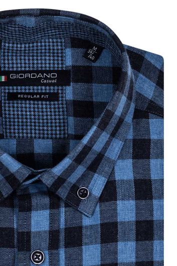 casual overhemd Giordano blauw geruit katoen wijde fit 