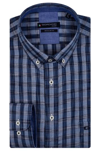 Giordano casual overhemd wijde fit donkerblauw geruit met button down boord