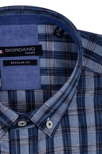 Giordano casual overhemd wijde fit donkerblauw geruit met button down boord