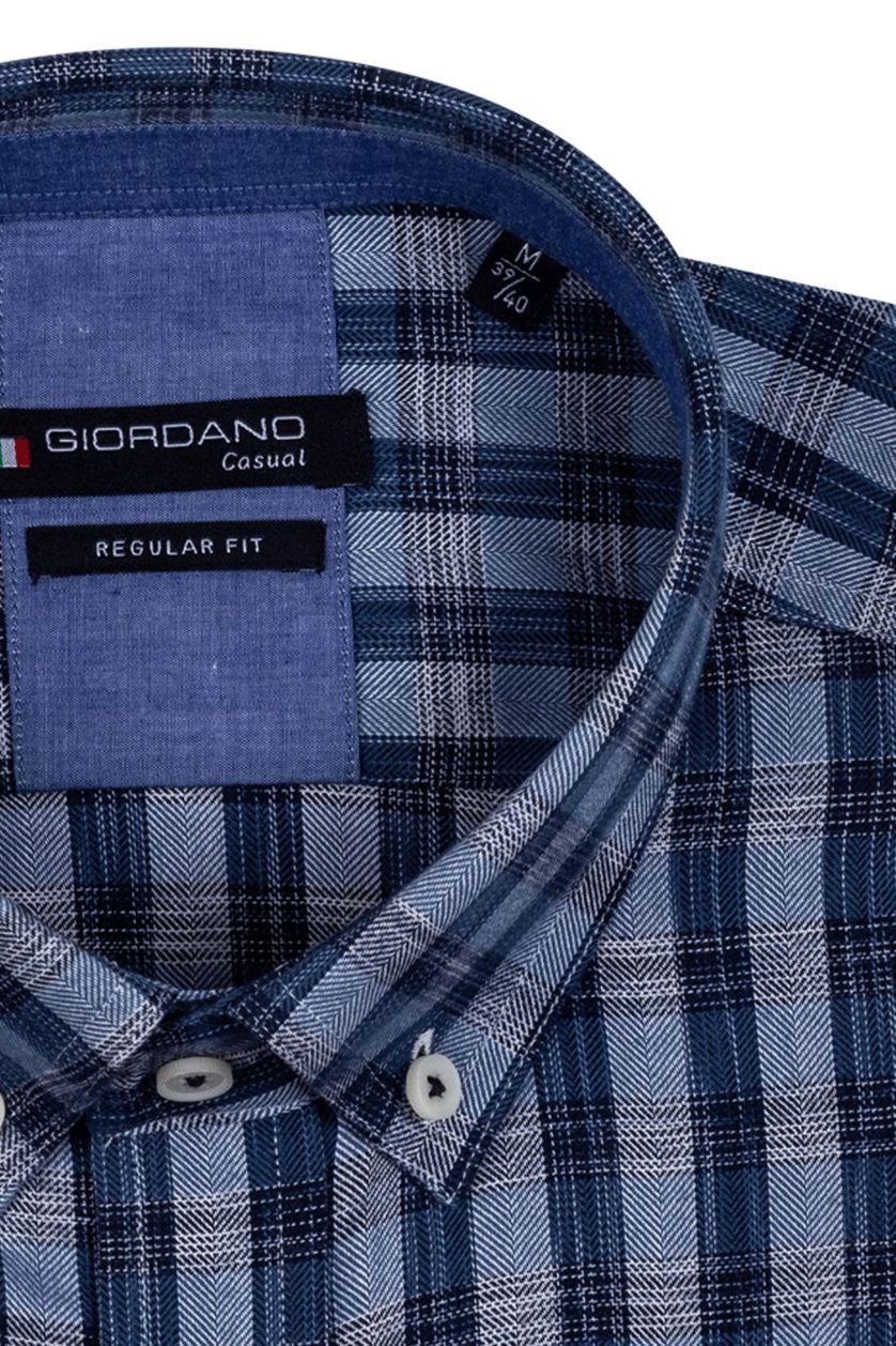 Giordano overhemd donkerblauw geruit 100% katoen wijde fit
