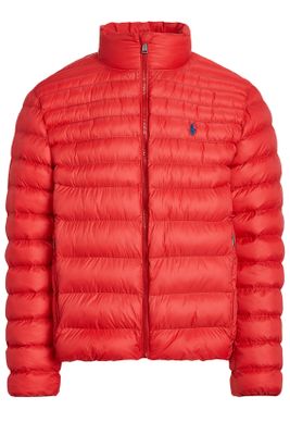 Polo Ralph Lauren Polo Ralph Lauren winterjas rood effen rits slim fit blauw logo Big & Tall