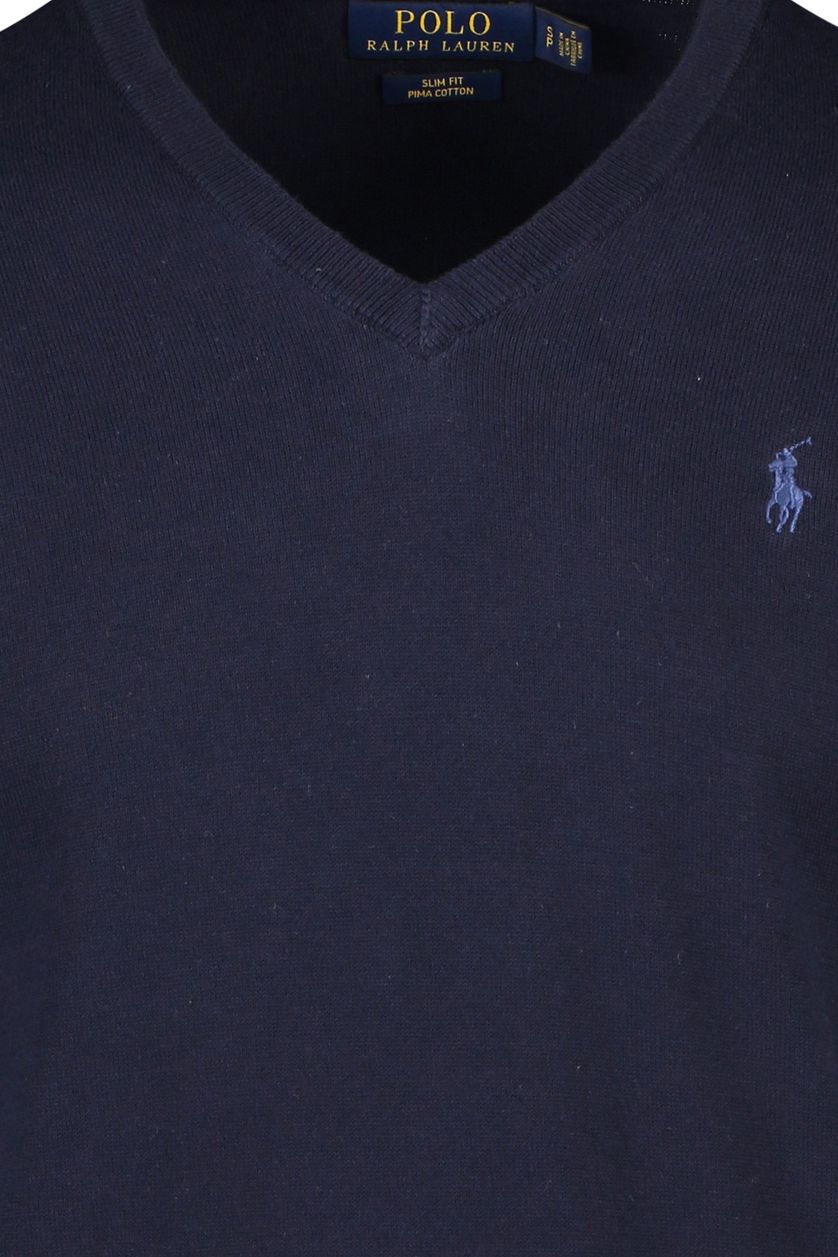 Polo Ralph Lauren trui donkerblauw effen wol v-hals 