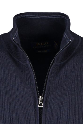 Big & Tall vest Polo Ralph Lauren blauw effen katoen opstaande kraag rits