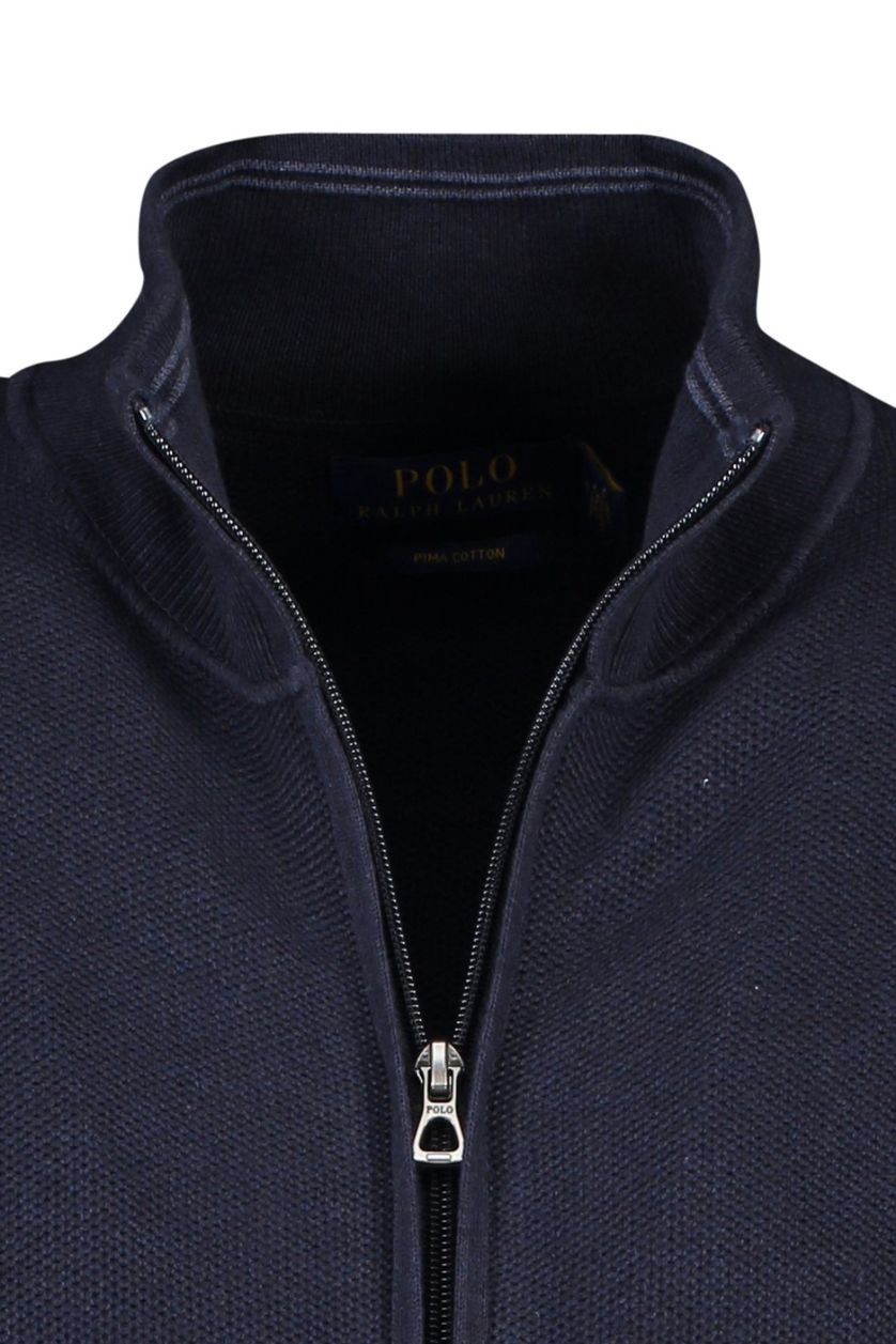 Polo Ralph Lauren vest blauw logo effen katoen opstaande kraag rits Big & Tall