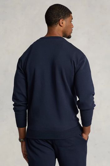 Polo Ralph Lauren sweater Big & Tall ronde hals donkerblauw effen katoen
