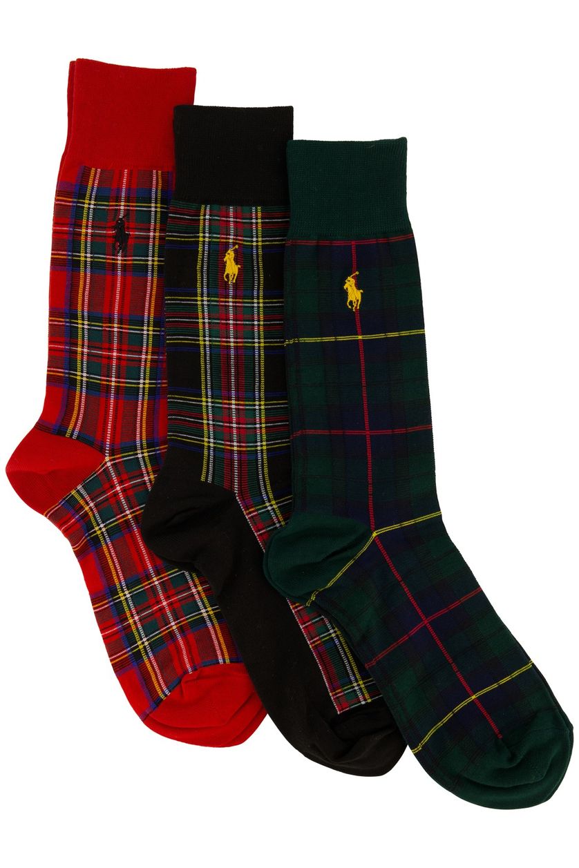 Geruite sokken Polo Ralph Lauren rood groen 3-pack