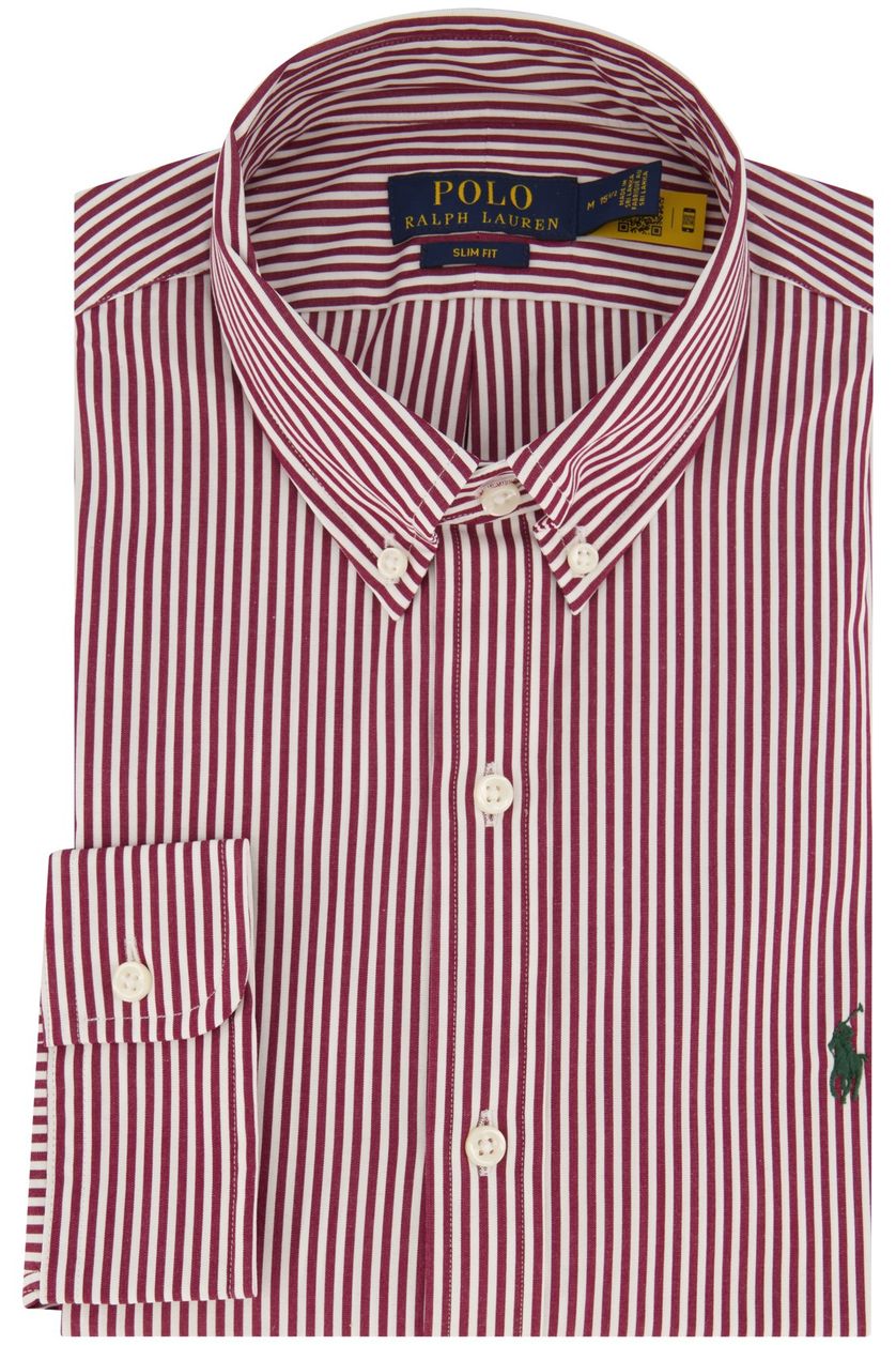 Polo Ralph Lauren casual overhemd bordeaux gestreept katoen slim fit