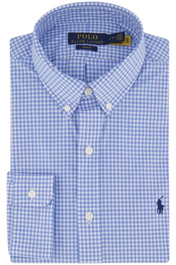 Casual Polo Ralph Lauren overhemd Slim Fit slim fit blauw wit ruit katoen