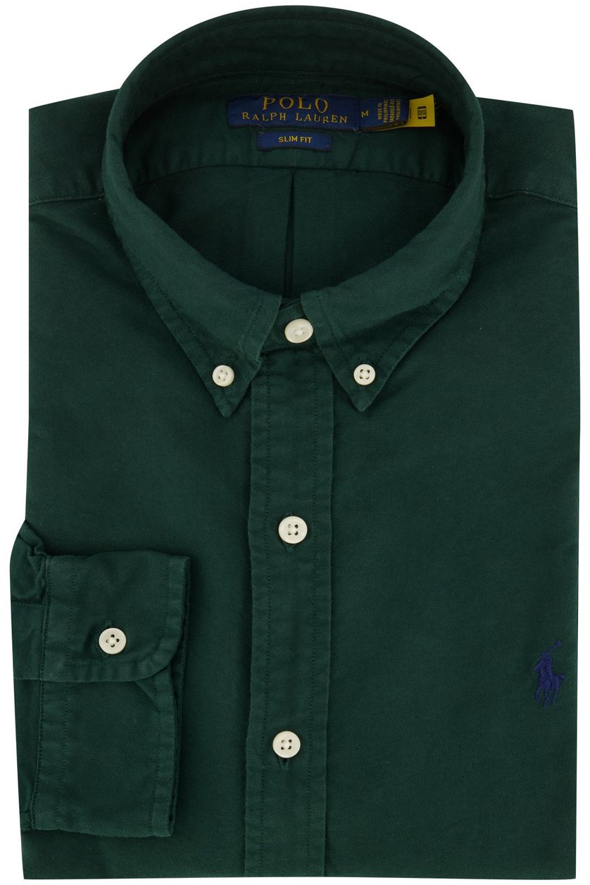 Polo Ralph Lauren casual overhemd groen effen blauw logo katoen slim fit