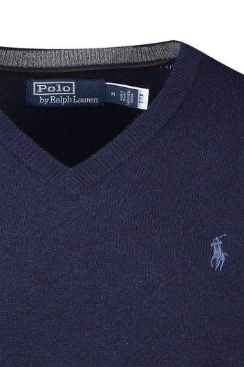 Polo Ralph Lauren trui v-hals donkerblauw effen wol