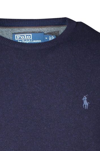 Polo Ralph Lauren trui met logo ronde hals navy effen merinowol