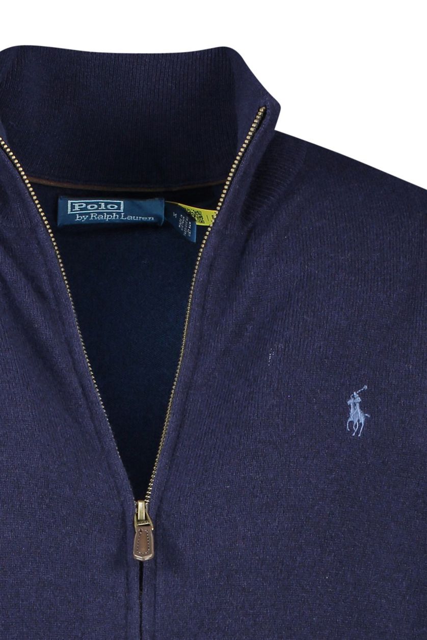 Polo Ralph Lauren vest donkerblauw effen merinowol opstaande kraag rits