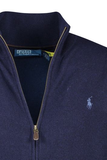 Polo Ralph Lauren vest opstaande kraag donkerblauw rits effen merinowol