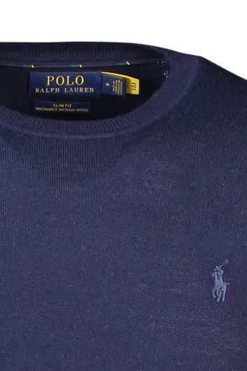 Polo Ralph Lauren trui ronde hals donkerblauw effen merinowol