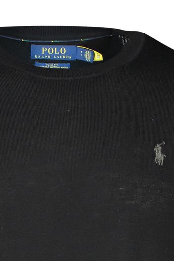 Trui Polo Ralph Lauren ronde hals zwart effen merinowol