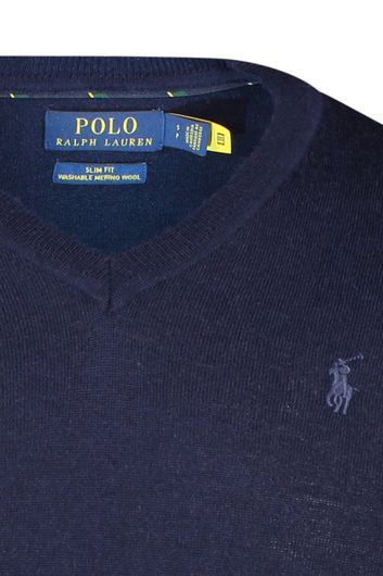 Polo Ralph Lauren trui v-hals donkerblauw effen merinowol