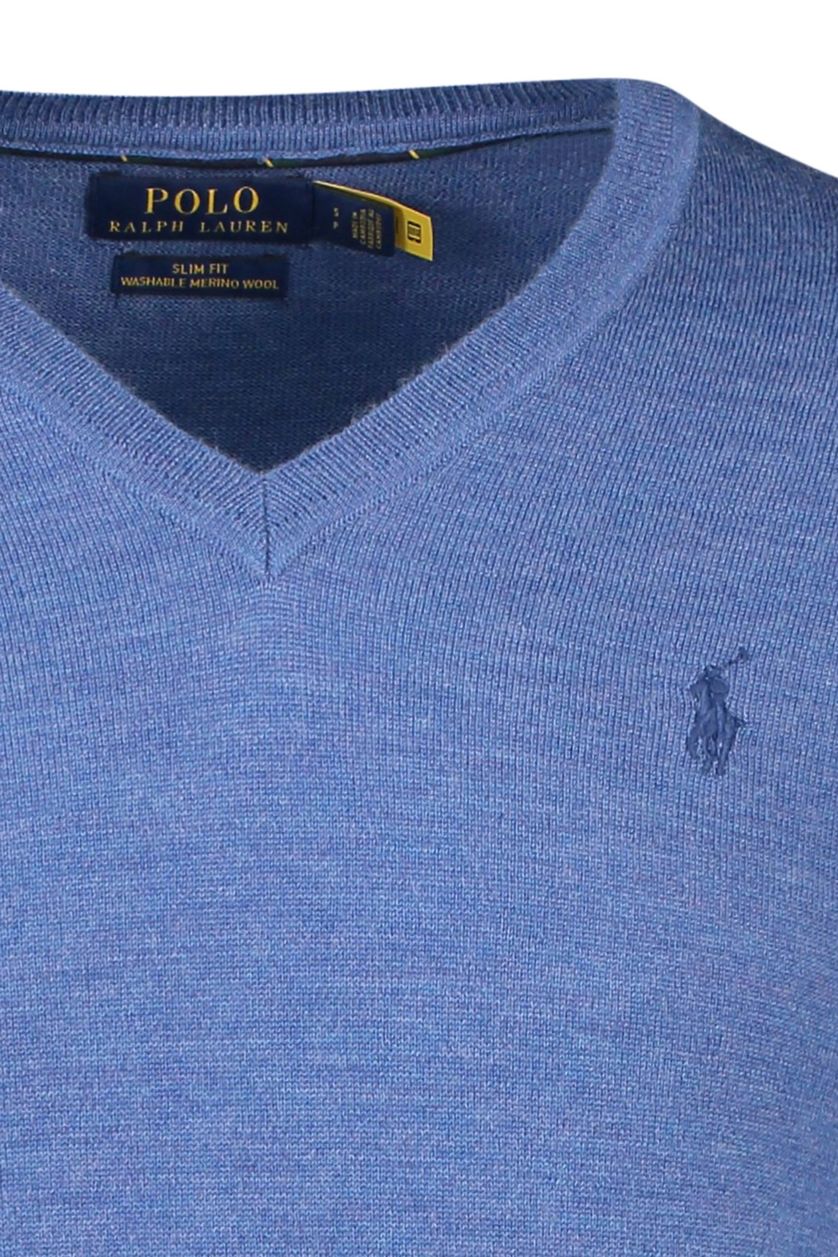 Polo Ralph Lauren trui blauw effen merinowol v-hals 