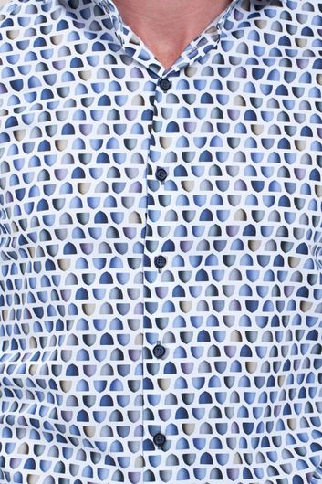 business overhemd R2 blauw geprint katoen slim fit 