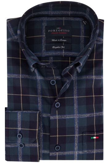 Portofino casual overhemd wijde fit donkerblauw geruit met borstzak