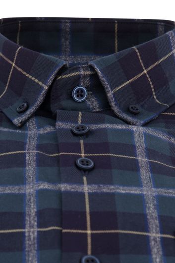 Portofino casual overhemd wijde fit donkerblauw geruit met borstzak