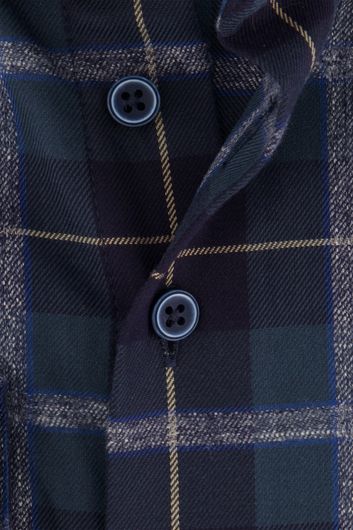 casual overhemd Portofino donkerblauw geruit flanel wijde fit 