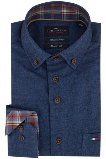Portofino casual overhemd normale fit blauw effen katoen