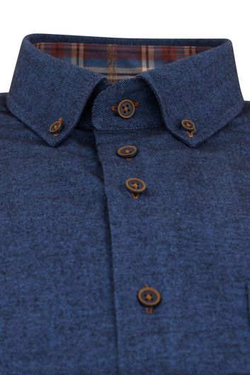 Portofino casual overhemd normale fit blauw effen katoen