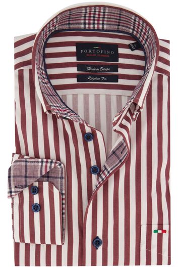 Portofino casual overhemd normale fit bordeaux gestreept katoen