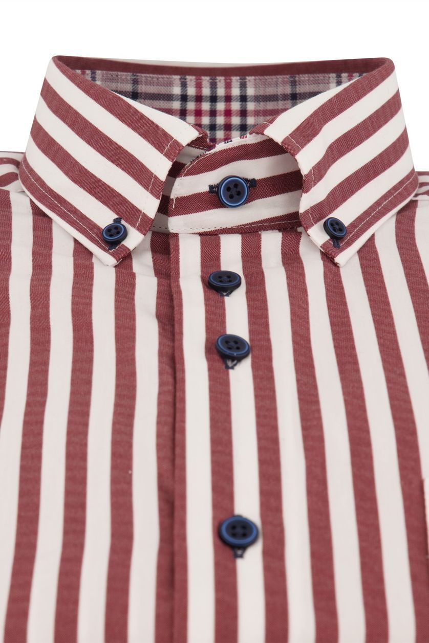 Portofino casual overhemd bordeaux gestreept katoen normale fit